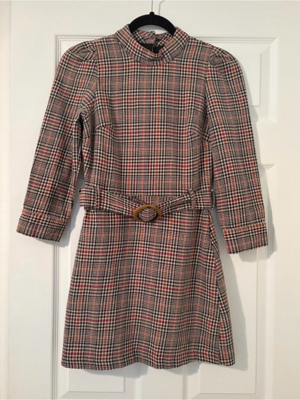 Zara Plaid Mini Dress in Neutral, Black & Red